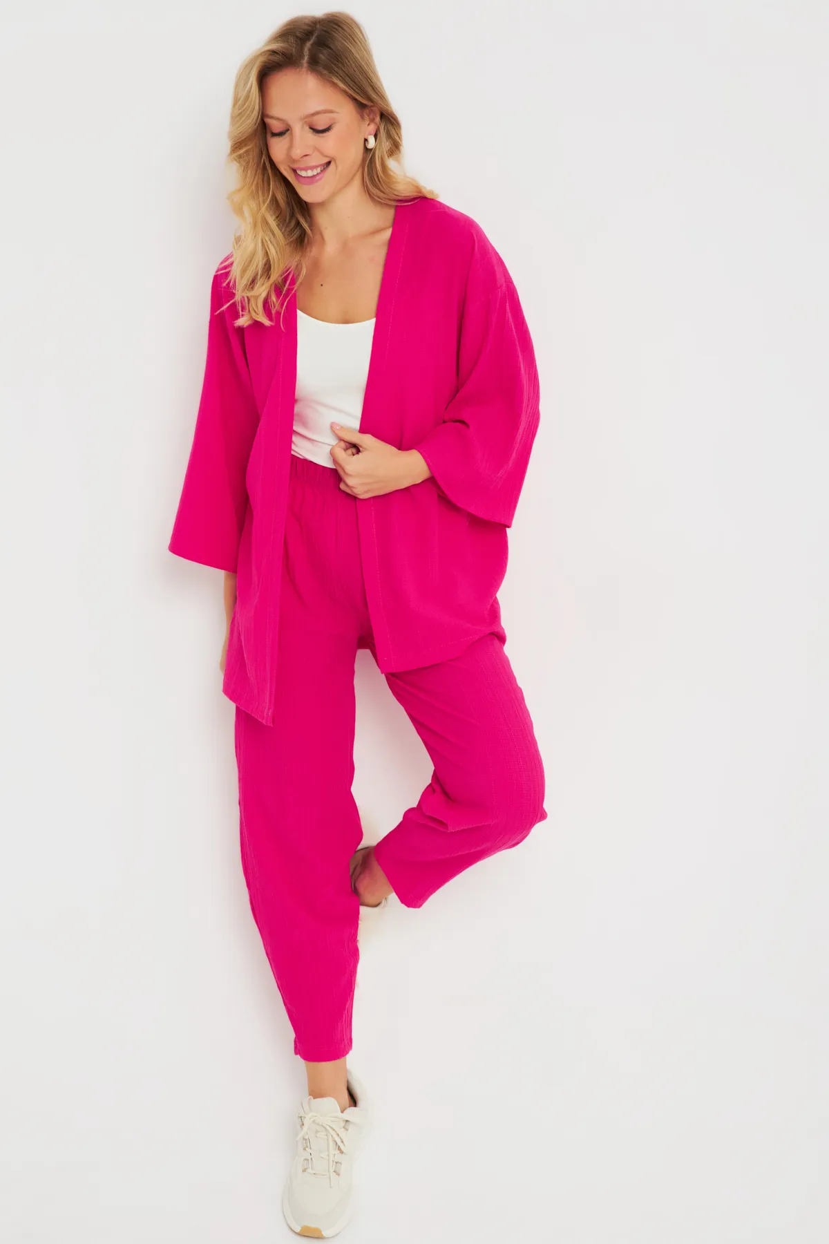 Cool & Sexy  Gewickeltes Kimono-Set für Damen Fuchsia Q983