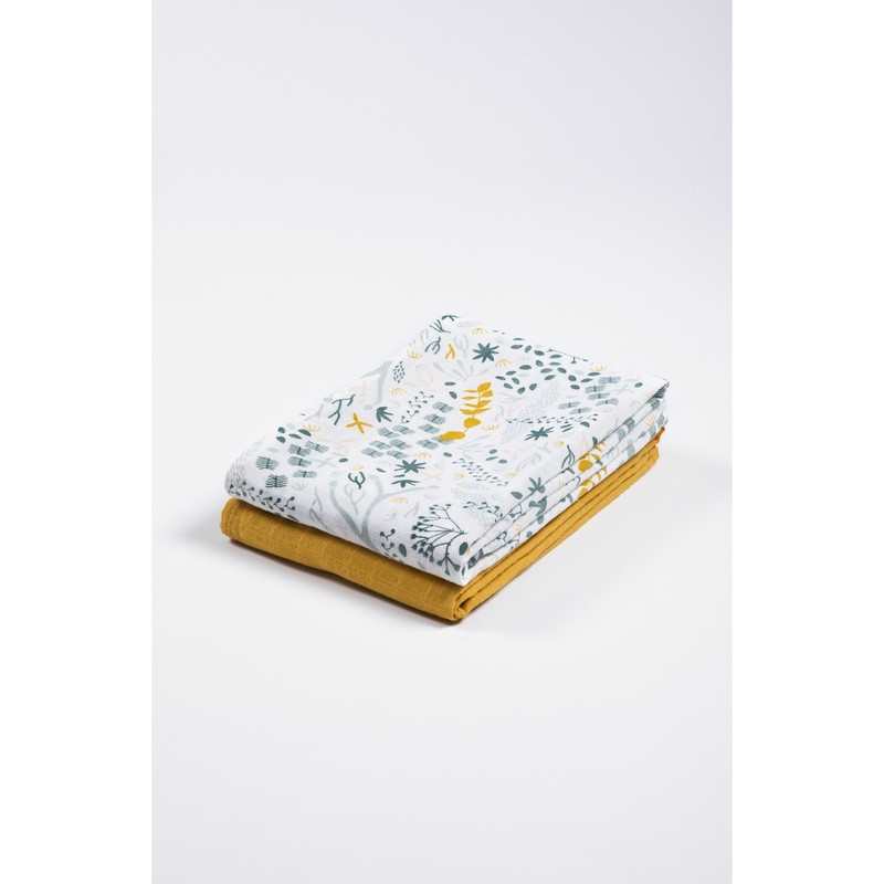 Set de 2 langes emmaillotage en Coton Bio à motifs Yukari