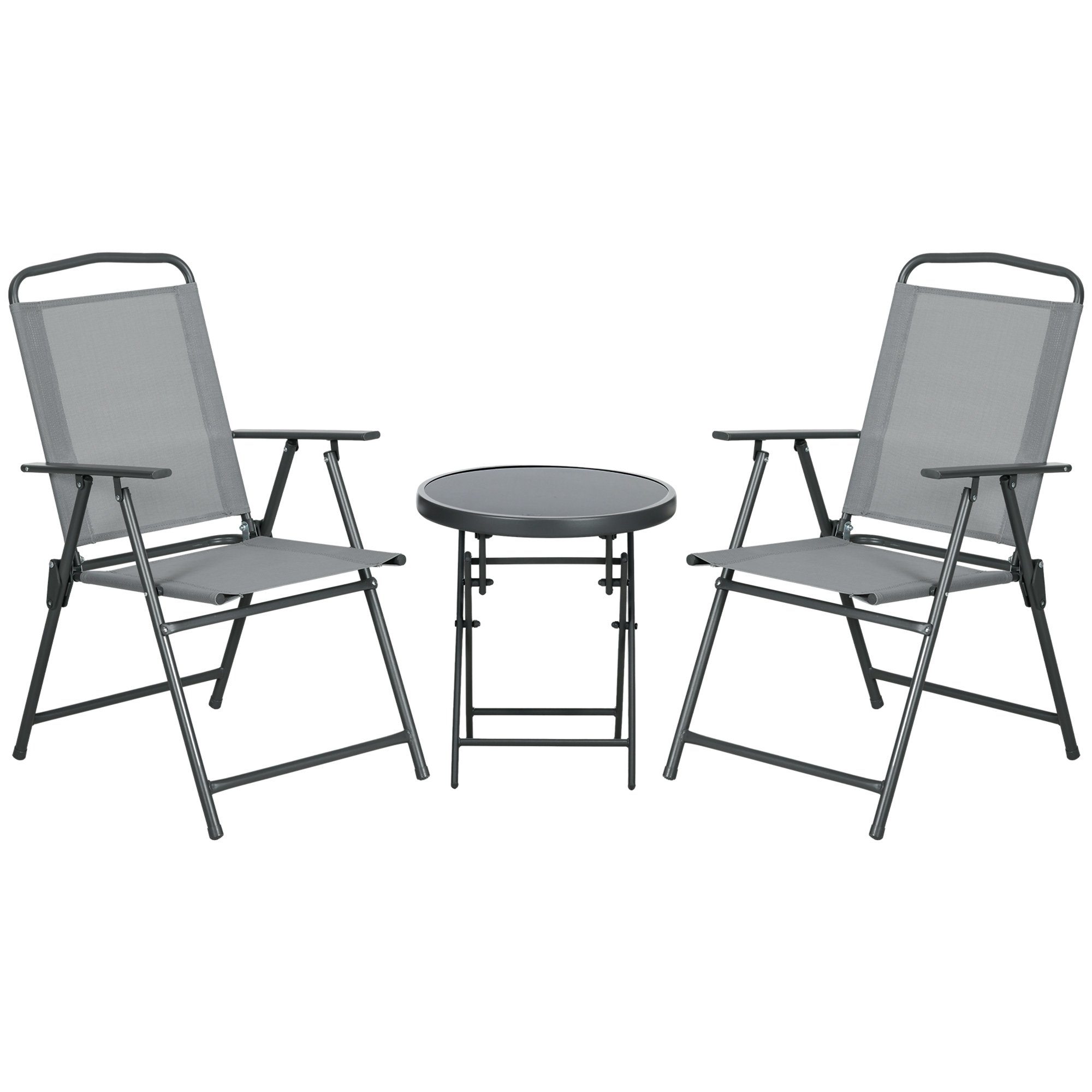 Outsunny Balkonset Gartenmöbel-Set, Klappbares Bistro-Set, (Metall-Möbel, 3-tlg., Balkonmöbel Set), für Garten, Terrasse, Mesh, Hellgrau