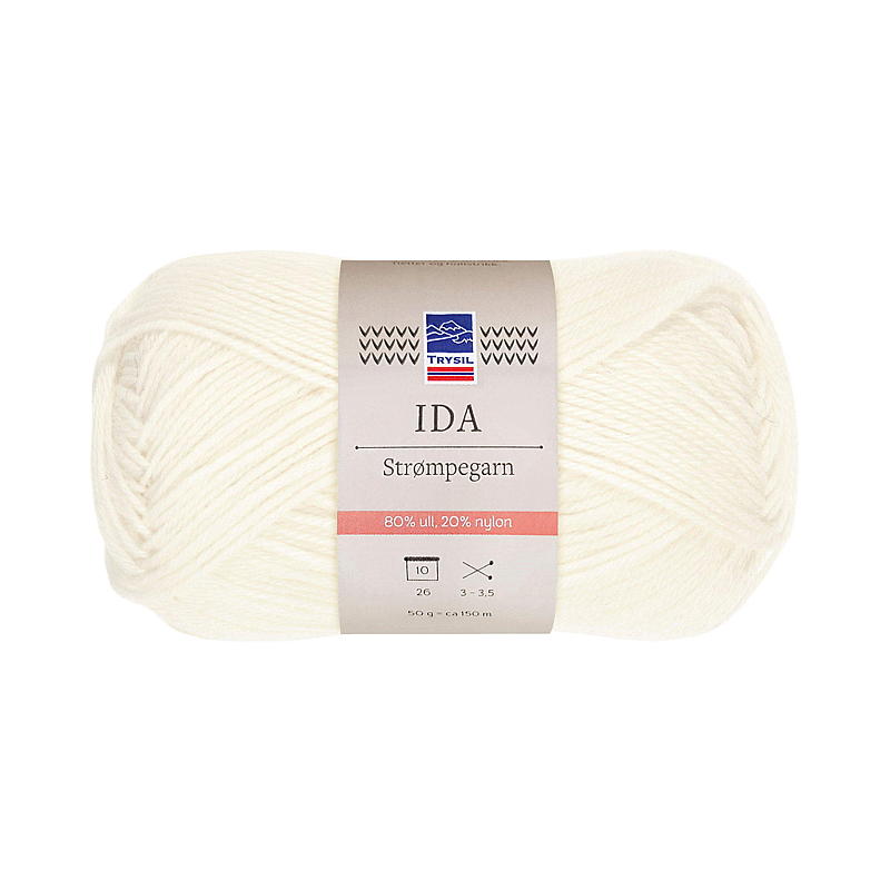 Trysil Ida strømpegarn ullmiks 80% ull, off-white