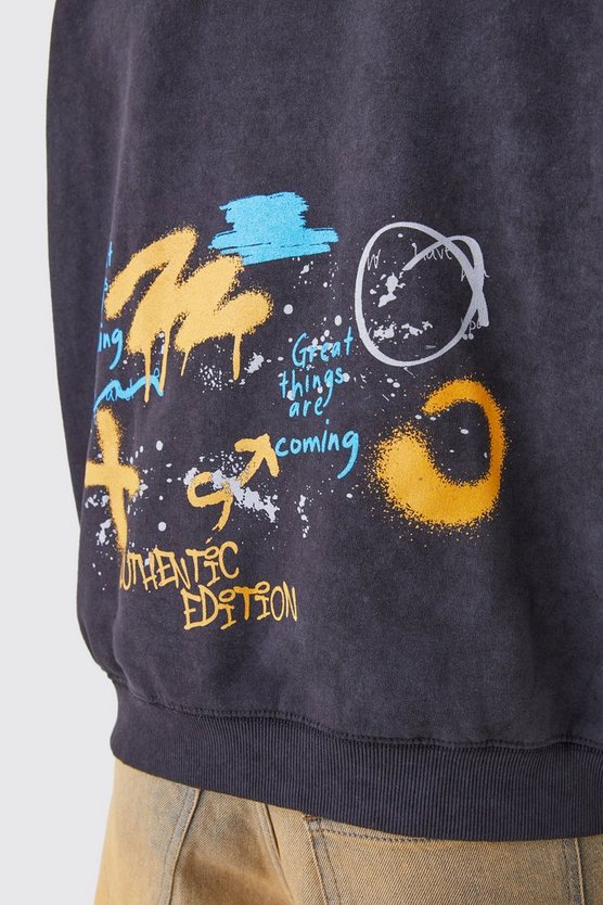 Oversize Hoodie mit Acid-Waschung und Graffiti-Print