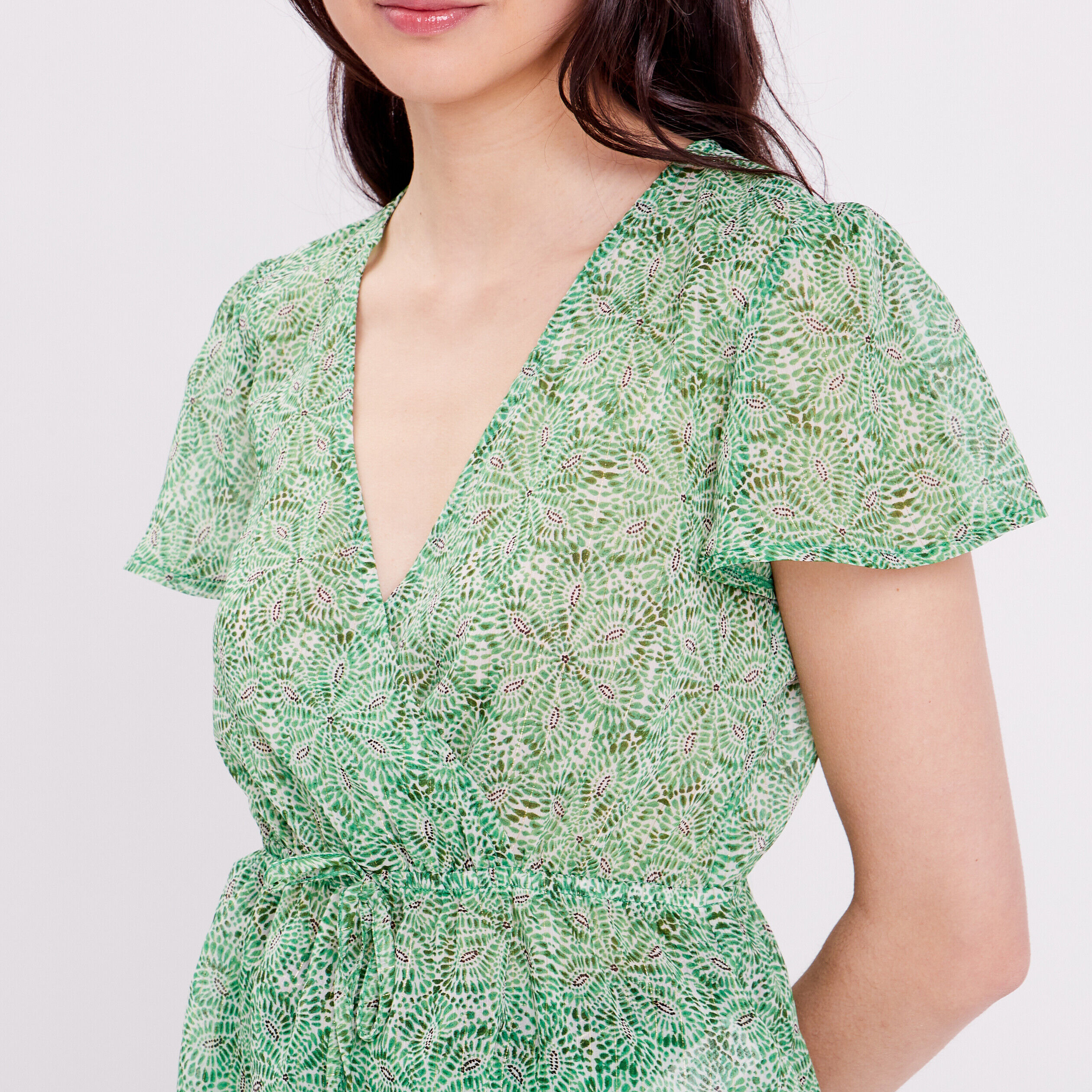 Blouse cintrée col cache-coeur vert femme | Cache Cache