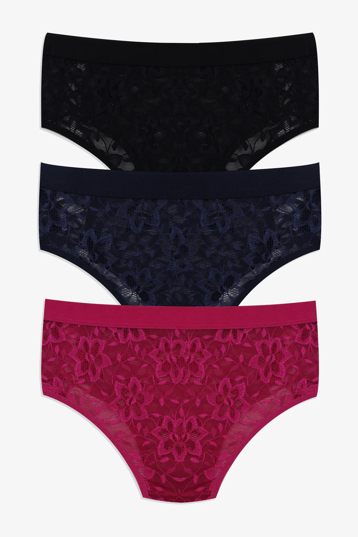 koza iç giyim  3-teiliger Low-Cut-Höschen mit seitlicher Spitze für Damen