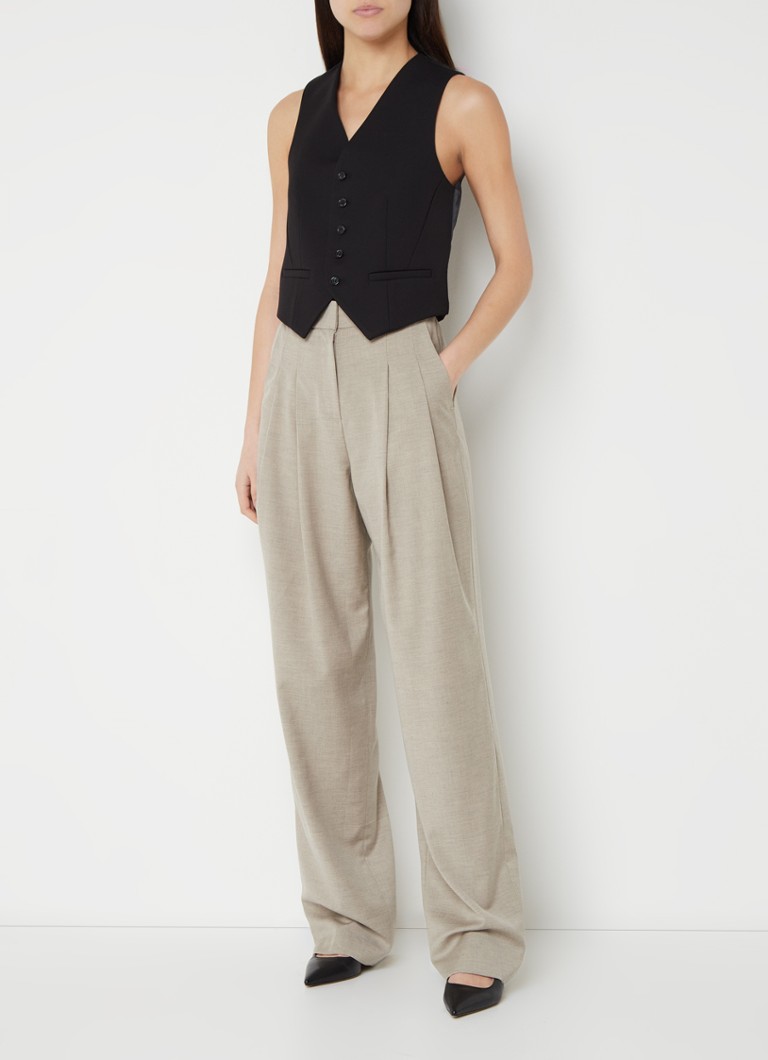 Pantaloni drepți cu talie înaltă, din material Mulberry, de la Frankie Shop, confecționați dintr-un amestec de lână.