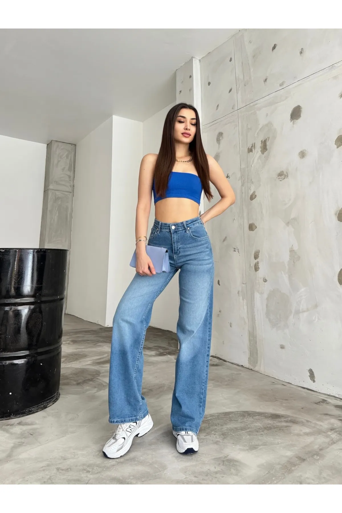 BİKELİFE  Damen-Jeans im Vintage-Stil mit hoher Taille und weitem Bein in hellem Effekt