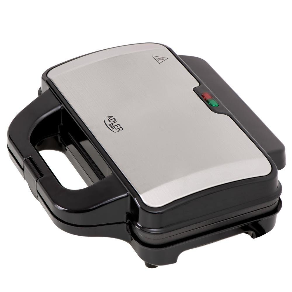 Adler Sandwichmaker AD 3043 Sandwich-Maker, Sandwich-Toaster, XXL Sandwich, Antihaftbeschichtung, schwarz / silber