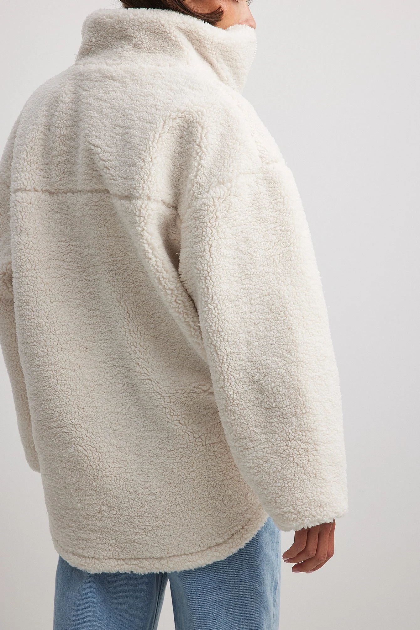 Recycelte lange Teddy-Jacke mit Reißverschluss