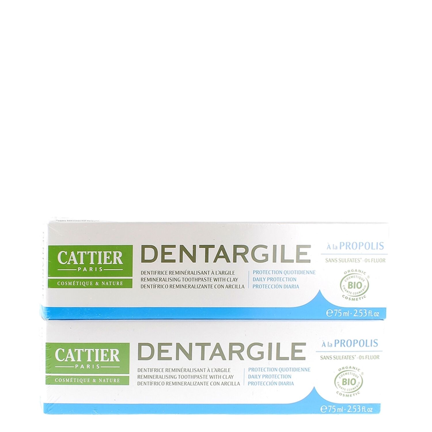Cattier Dentargile Propolis Dentifrice Reminéralisant à l'Argile 2 x 75 ml