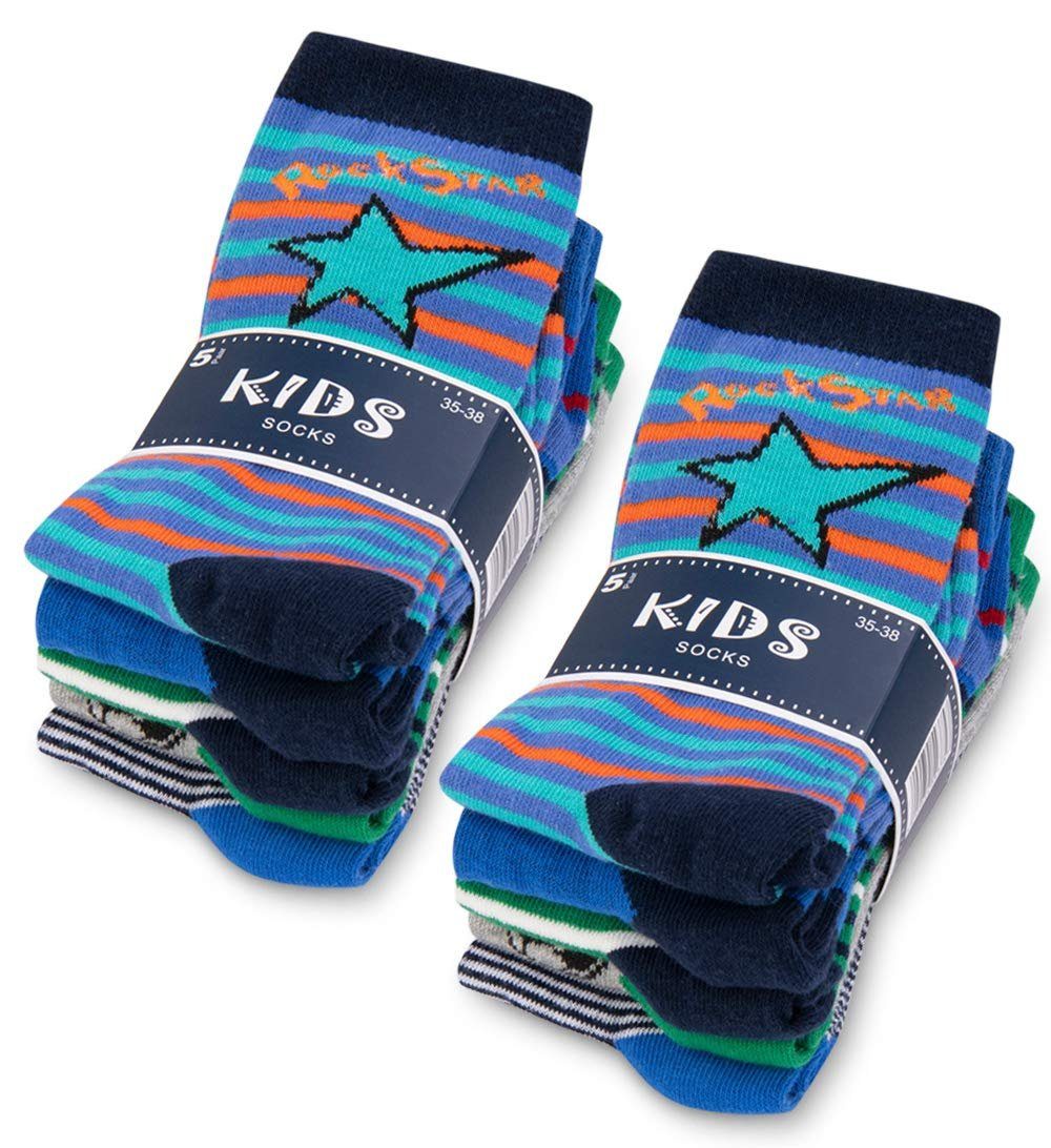 sockenkauf24 Socken 10 Paar Kinder Socken Jungen & Mädchen Baumwolle Kindersocken (35-38) - 54375 WP