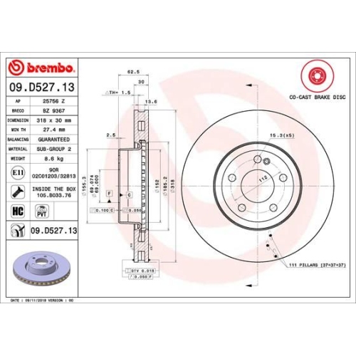 09.D527.13 BREMSSCHEIBE BREMBO VA  VP2 - ATU