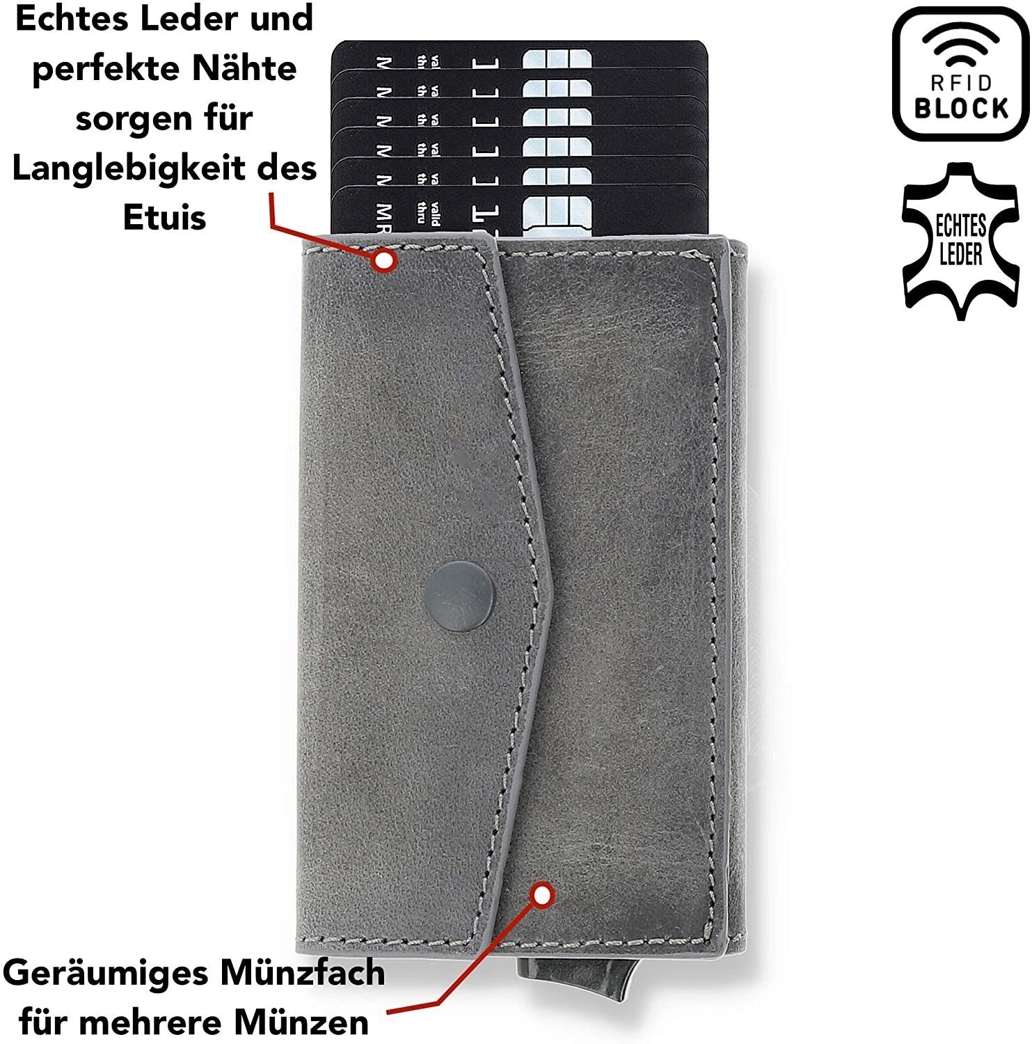 Solo Pelle Mini Geldbörse Kartenetui, Kreditkartenetui, Leder Geldbörse Slim Wallet Münzfach, echtes Leder aus Europa, elegantes Design mit RFID Schutz
