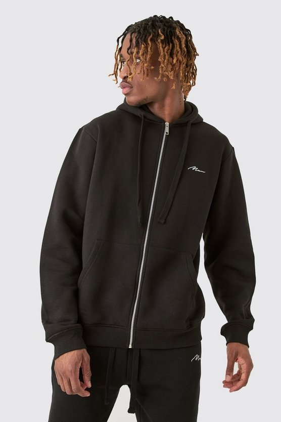 Tall Basic Man Signature Hoodie in Schwarz mit Reißverschluss