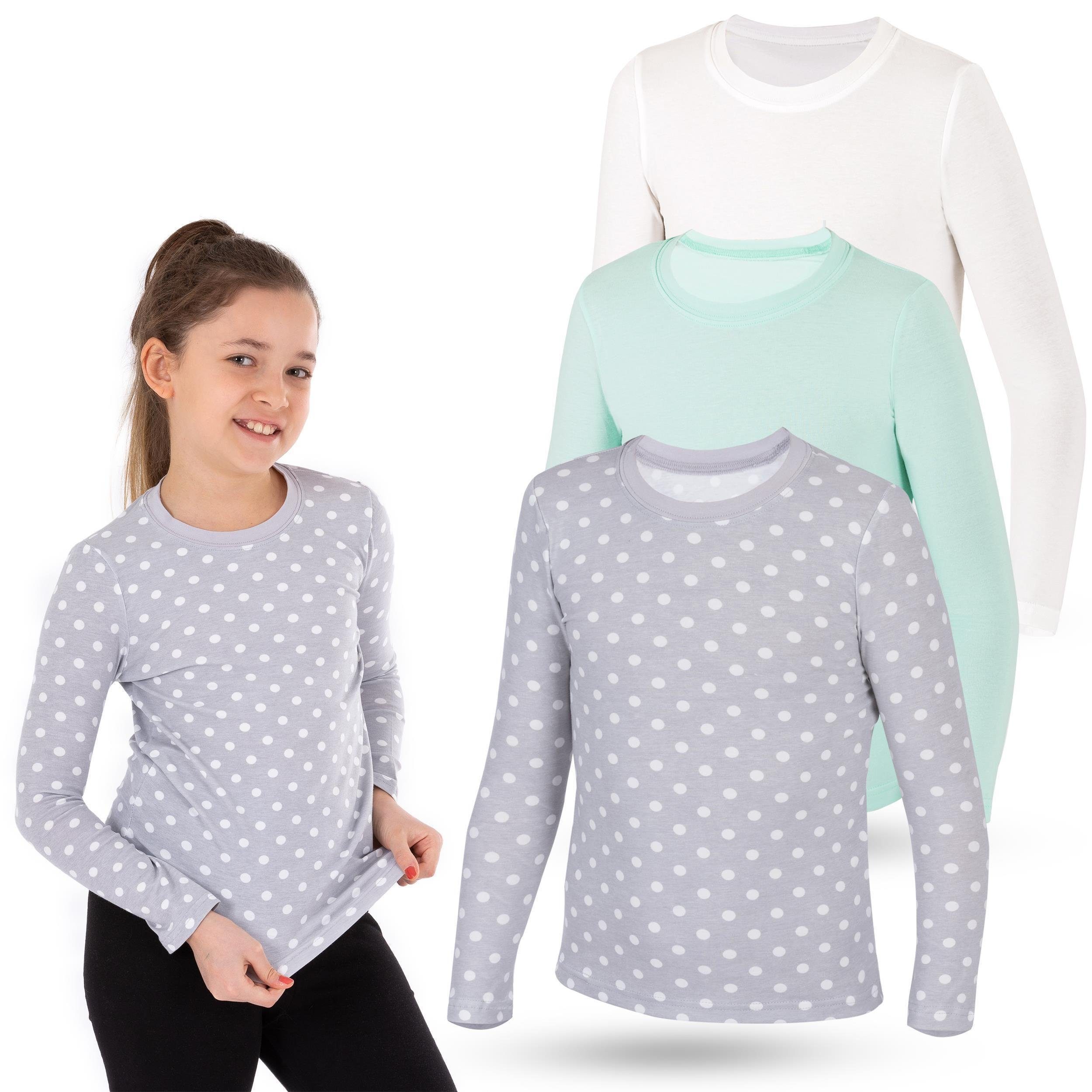 LOREZA Unterhemd 3er Pack Kinder Mädchen Langarmshirts Unterhemden Body Shirt (Set, 3-St)