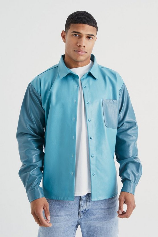 PU Colorblock Overshirt mit Tasche