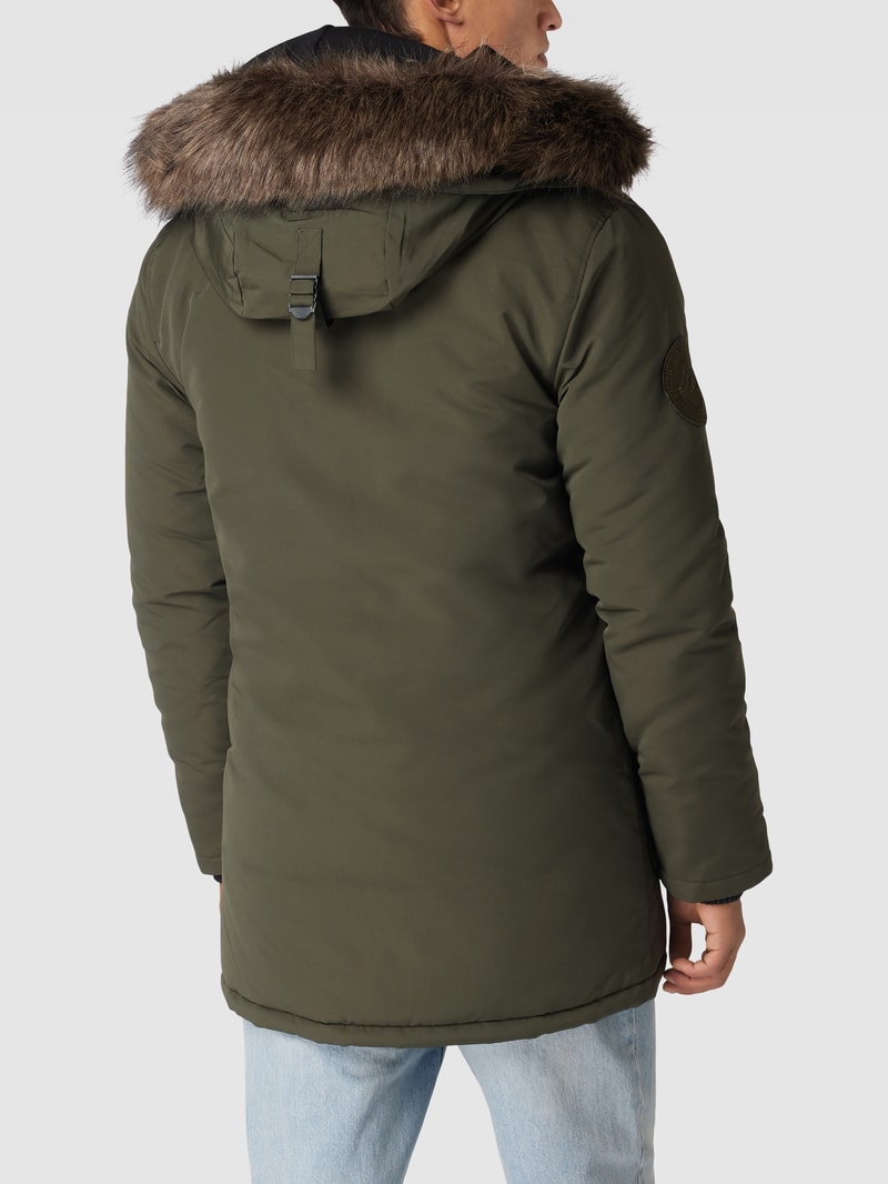 Parka mit Kapuze mit Webpelz-Besatz in olivgrün