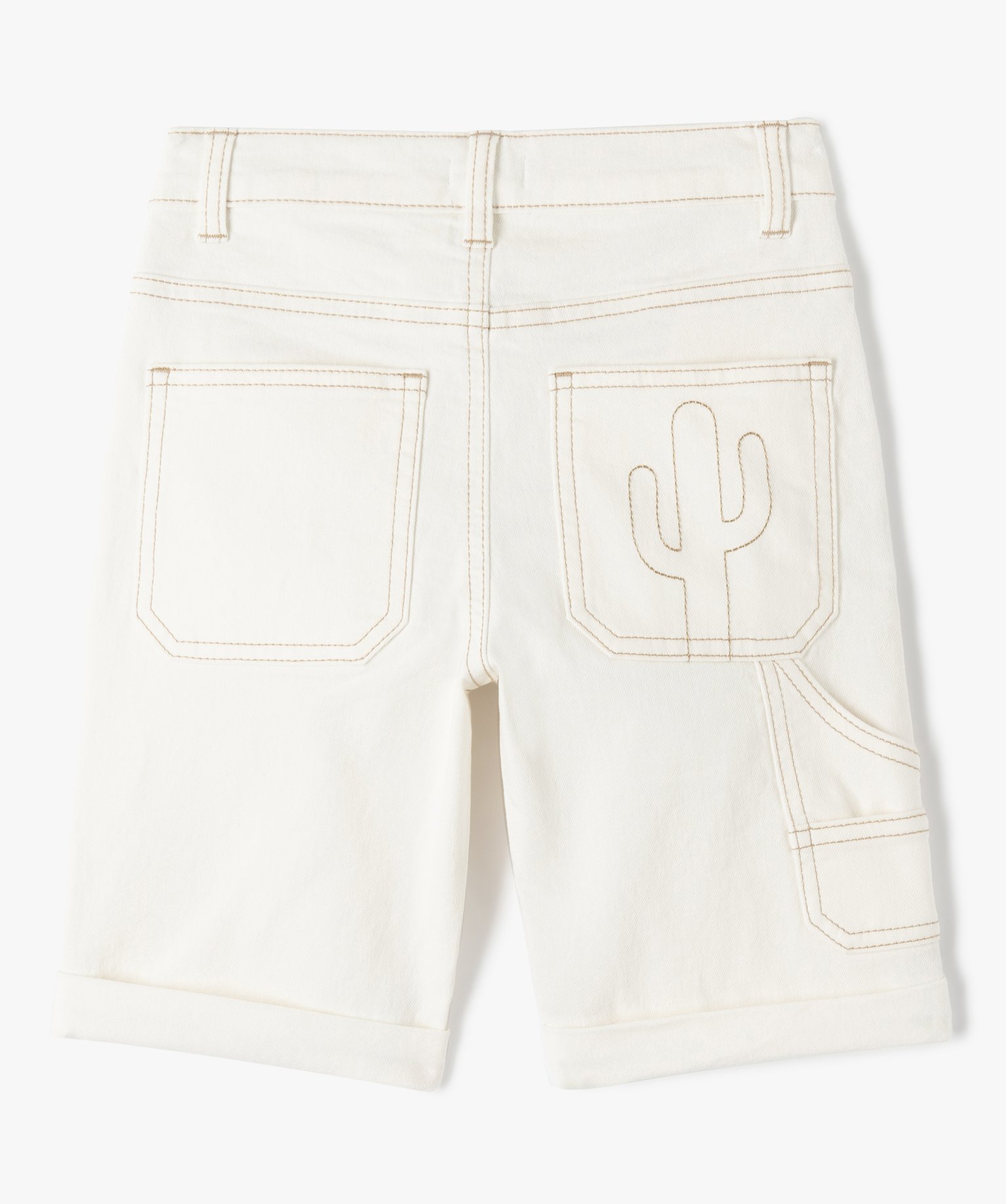 Bermuda Garçon en denim avec surpiqres contrastantes ecru | GEMO