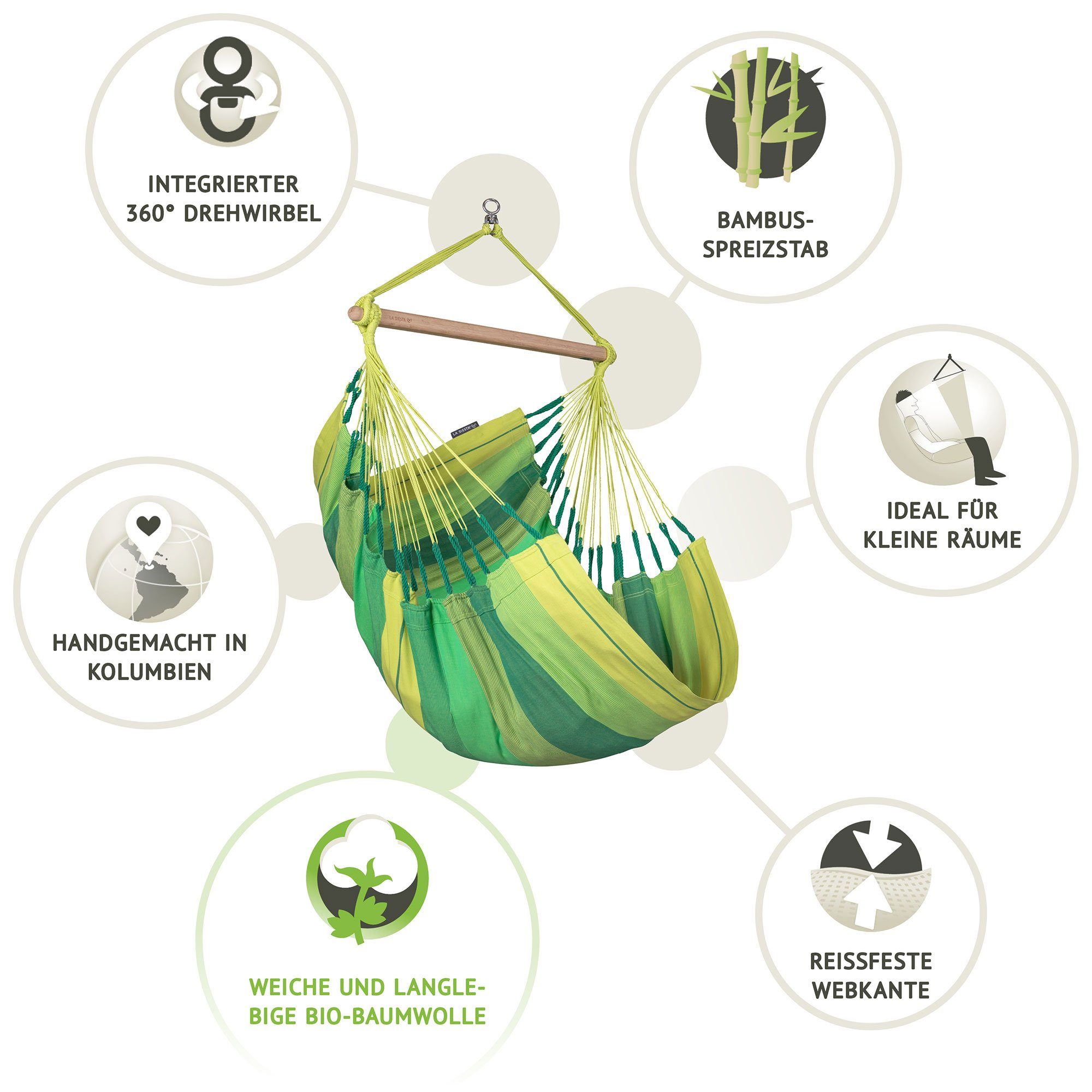 La Siesta Hängestuhl Hängestuhl Hängesessel HABANA Jungle - Basic aus Bio-Baumwolle La Sies, Hochwertige Qualität