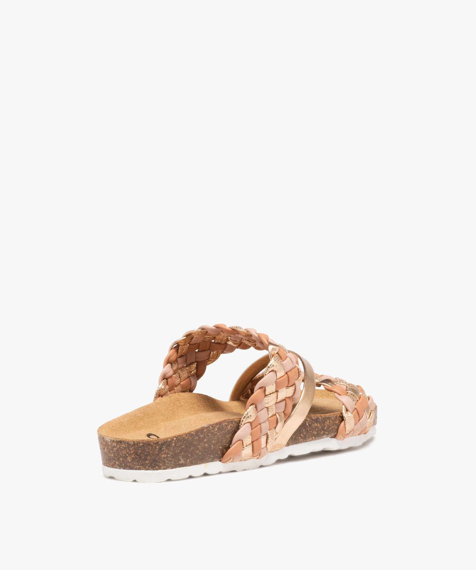 Mules femme plates à brides larges tressées fantaisie rose | GEMO