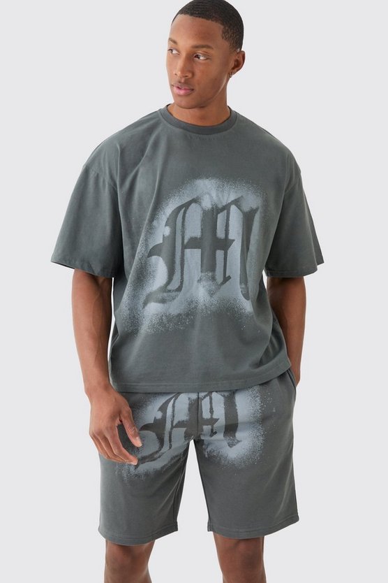 Kastiges Oversize T-Shirt-Set mit Graffiti-Print
