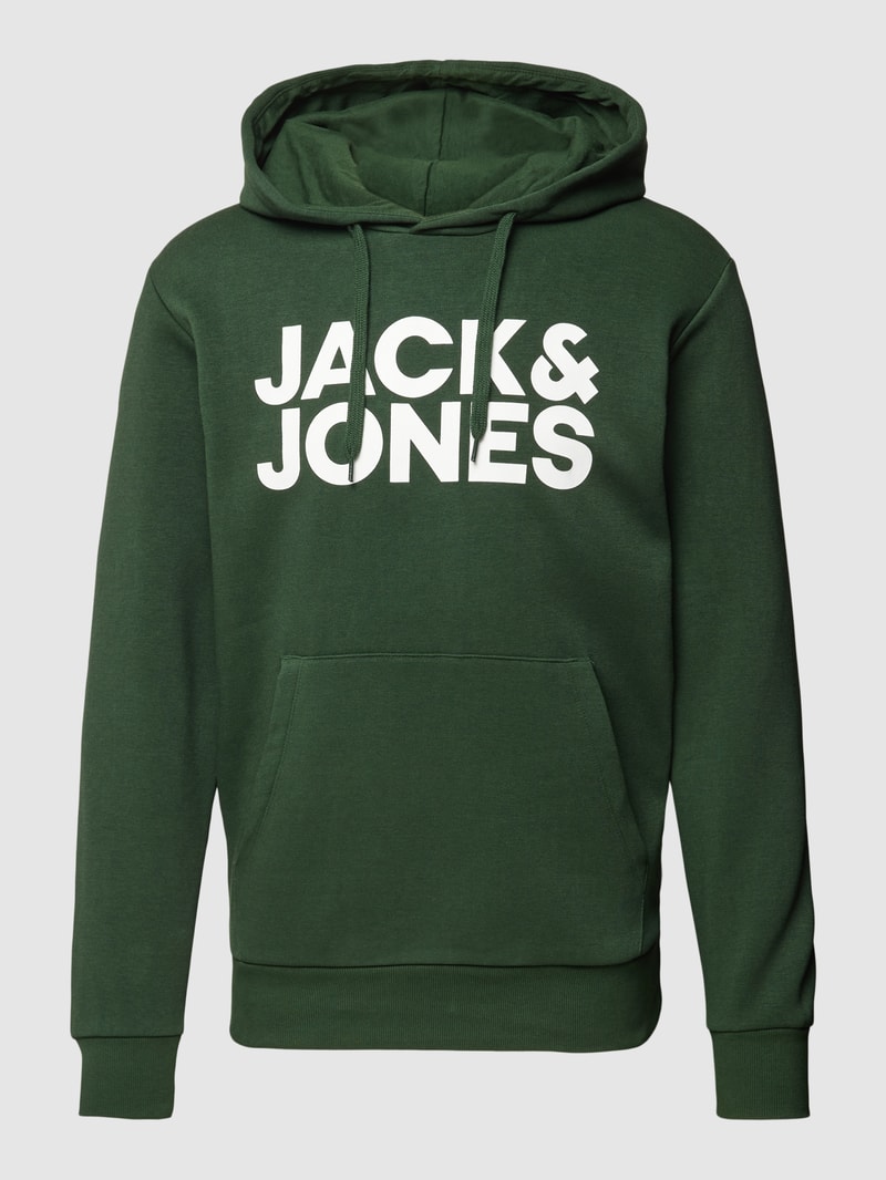 Hoodie mit Label-Print in dunkelgrün