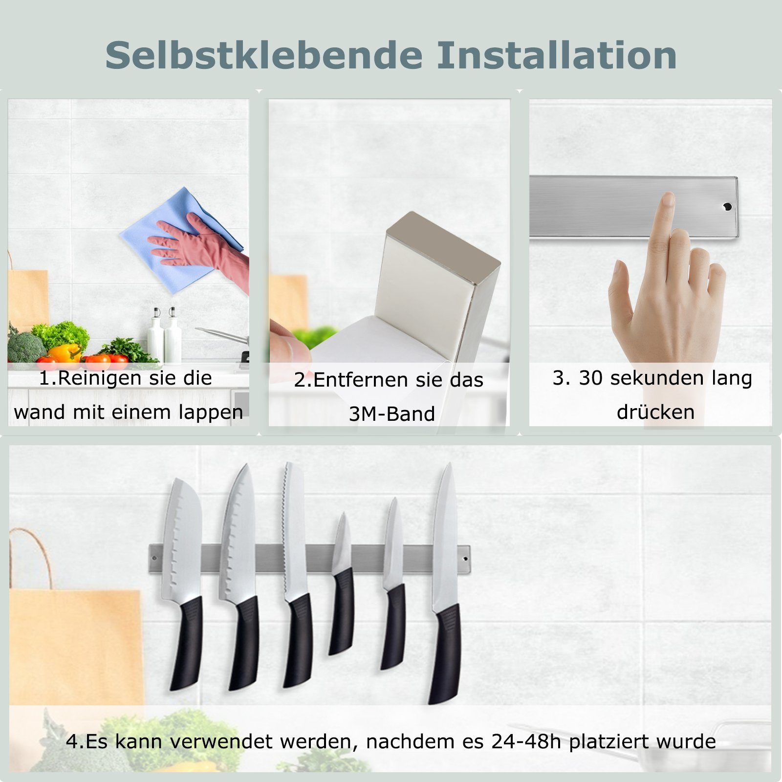 TolleTour Wand-Magnet Messer-Leiste Magnetleiste Messer 40cm - selbstklebend mit 3M magnetisch