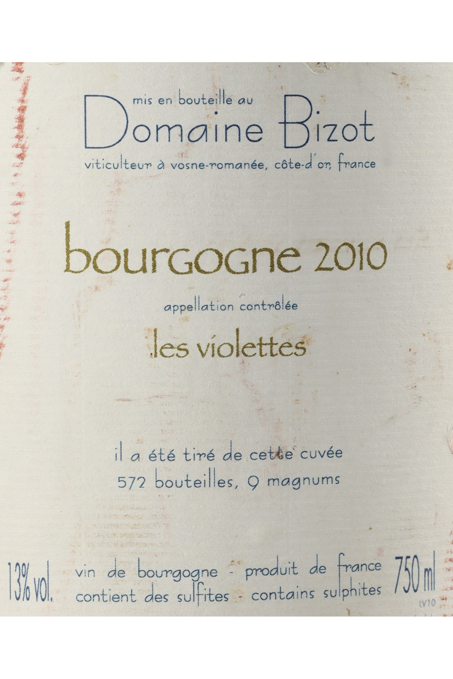 Jean Yves Bizot Les Violettes 2010, Bourgogne
