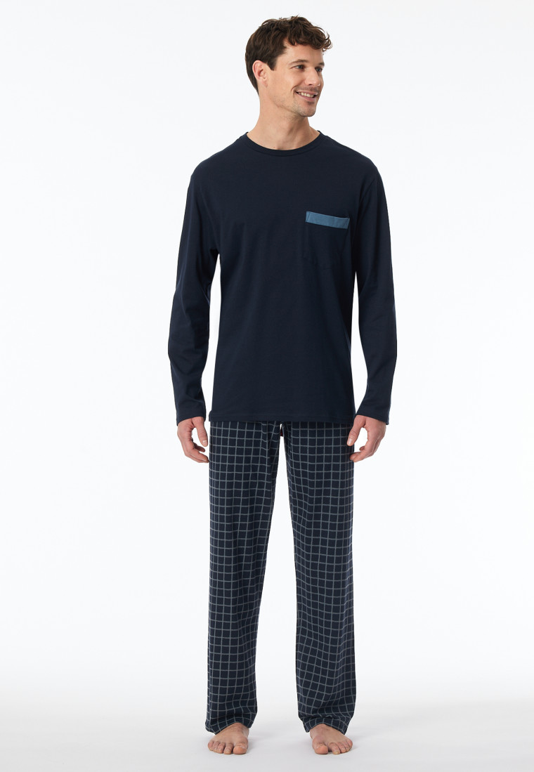 Schlafanzug lang Organic Cotton Karos nachtblau - Comfort Nightwear