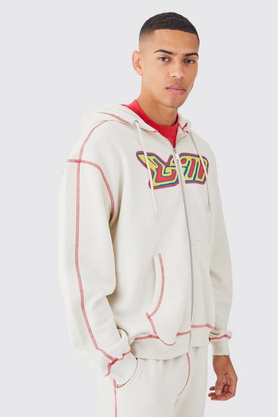 Oversize Trainingsanzug mit Kontrast-Naht und Heat-Print