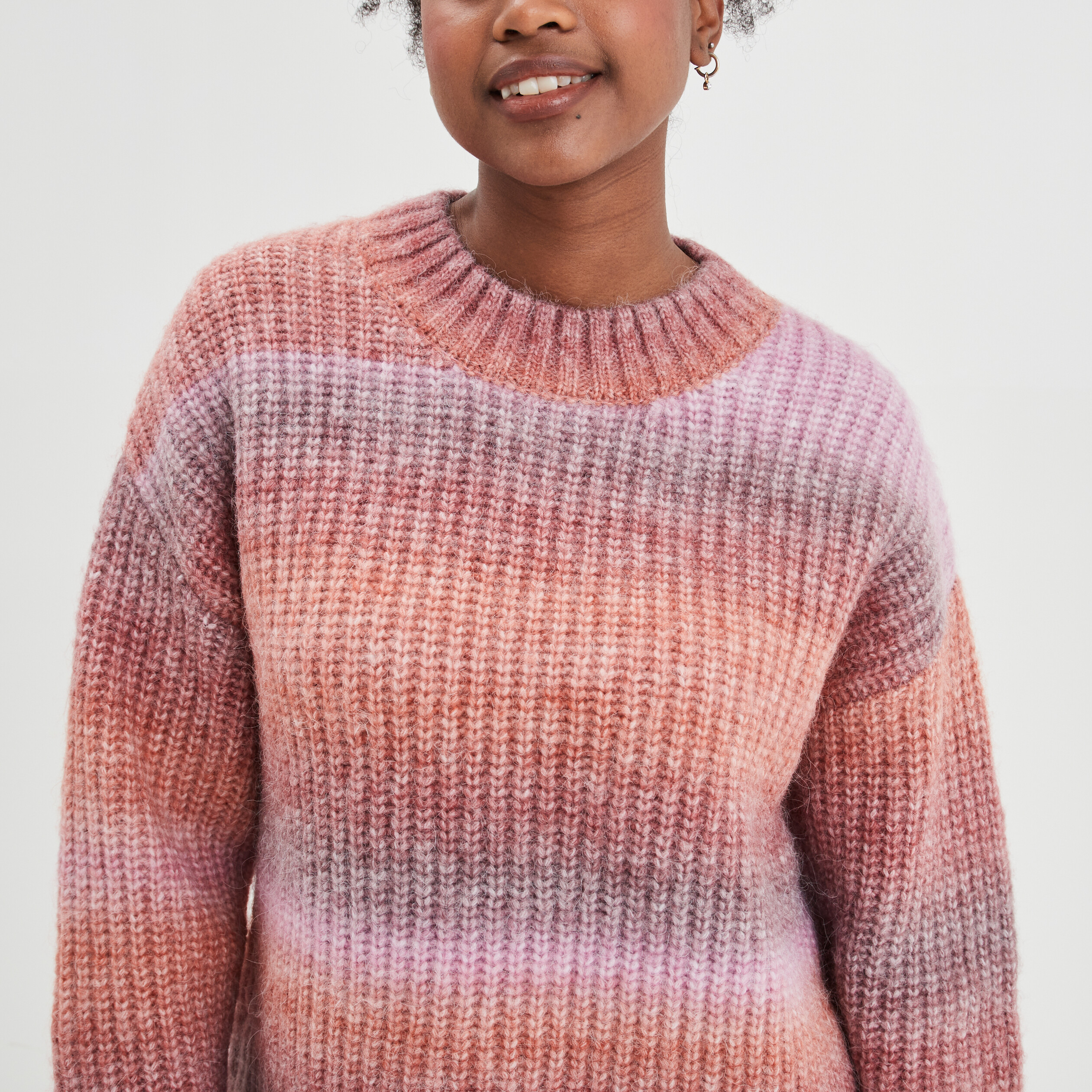 Pull col rond manches longues rose framboise femme | La Halle