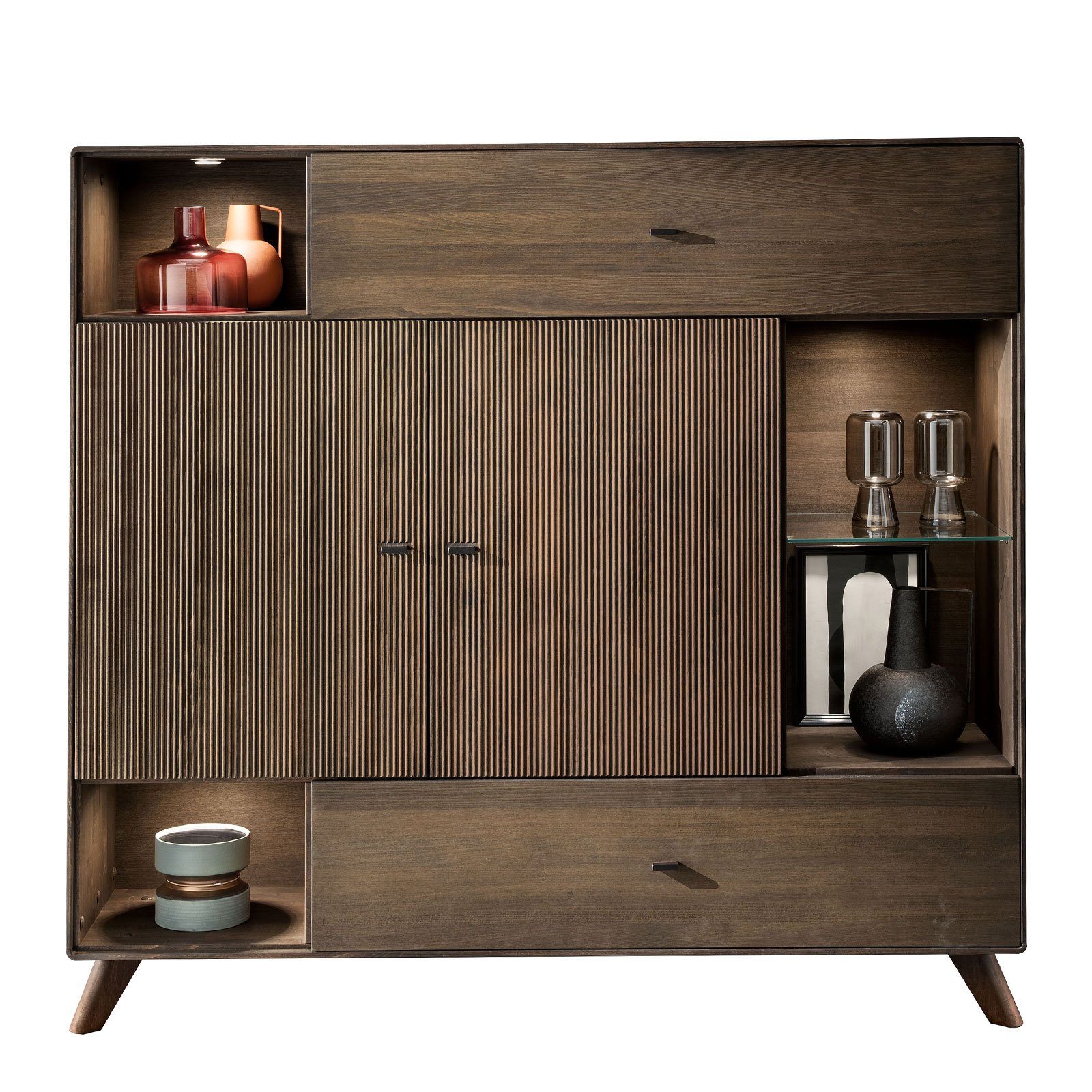 Casamia Highboard Highboard Hochanrichte Massivholz B 156 H 145cm Varese Kernbuche braun