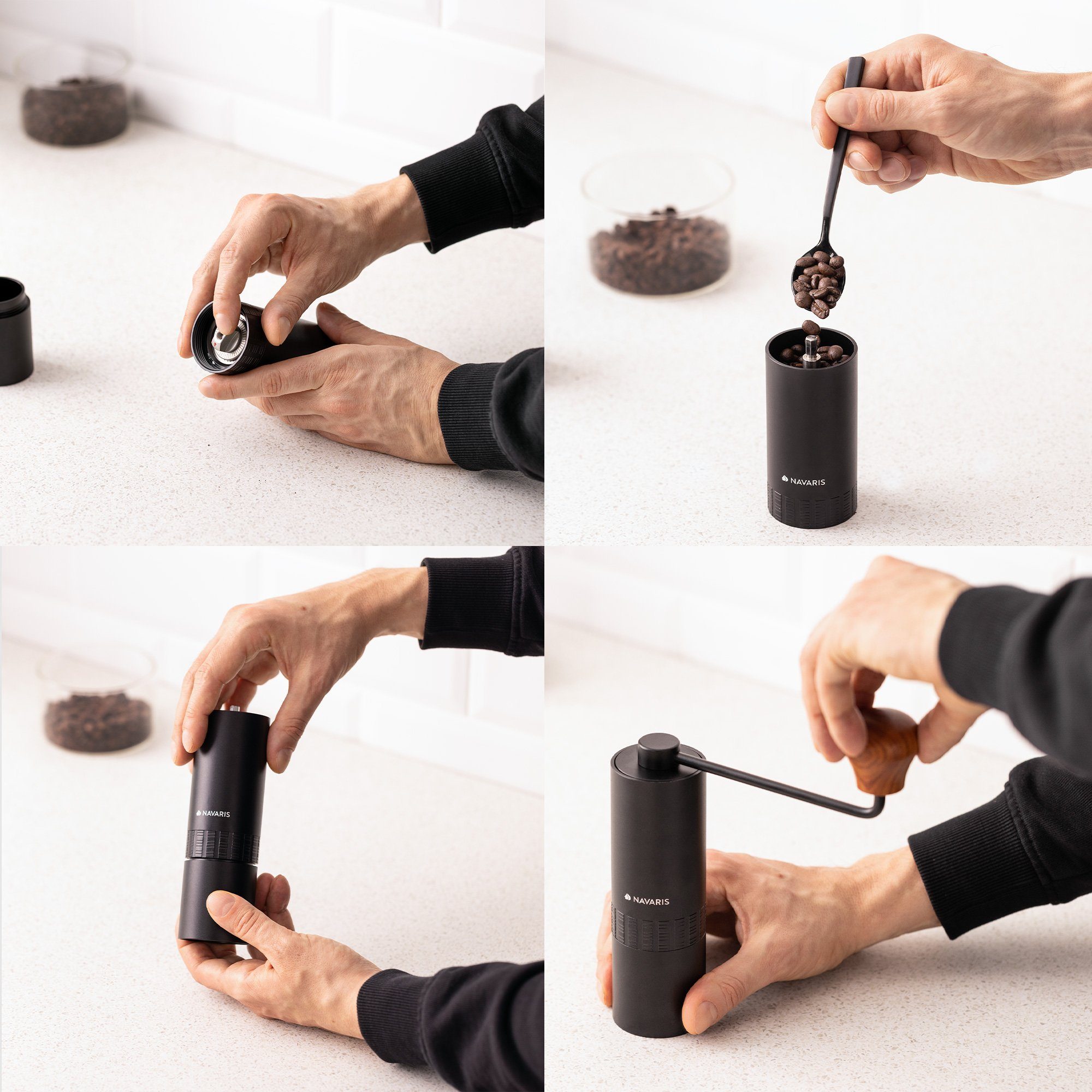Navaris Kaffeemühle Manuelle Kaffeemühle mit Edelstahlmahlwerk, 12 Mahlgrade