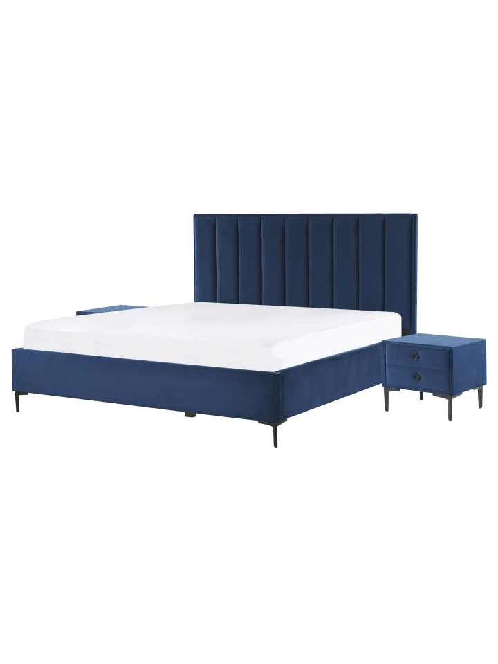 Beliani Schlafzimmer Set SEZANNE in Blau/Schwarz - (W) 170 x (H) 142 x (L) 215  cm günstig kaufen onesize