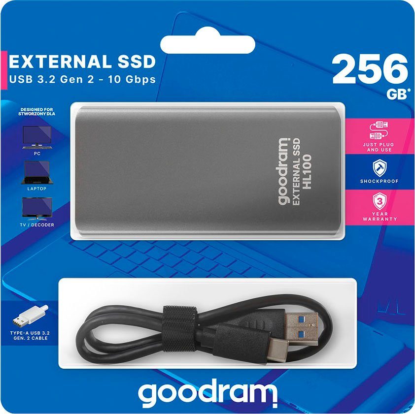 Goodram HL100 externe SSD (256 GB) 450 MB/S Lesegeschwindigkeit, 420 MB/S Schreibgeschwindigkeit