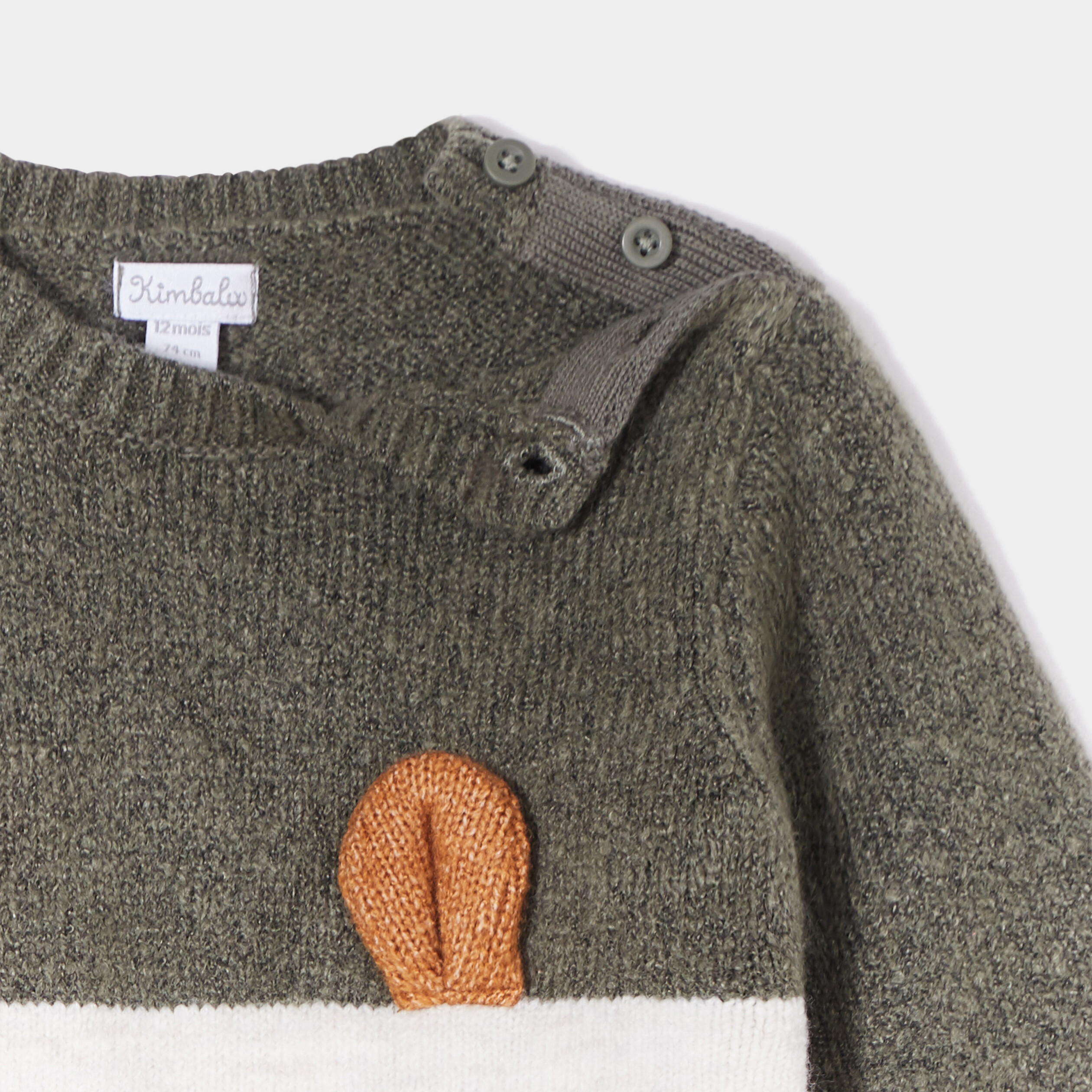 Pull épaule boutonnée col rond Kimbaloo vert kaki bébé garçon | La Halle