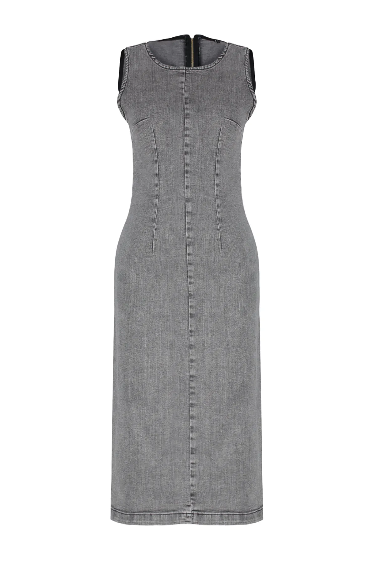 Trendyol Collection  Anthrazitfarbenes, tailliertes Maxi-Jeanskleid TWOSS24EL00383
