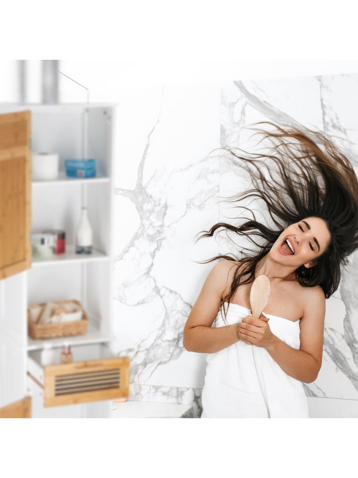 relaxdays Badschrank in Weiß/Braun - (B)39 x (H)180 x (T)30 cm günstig kaufen onesize