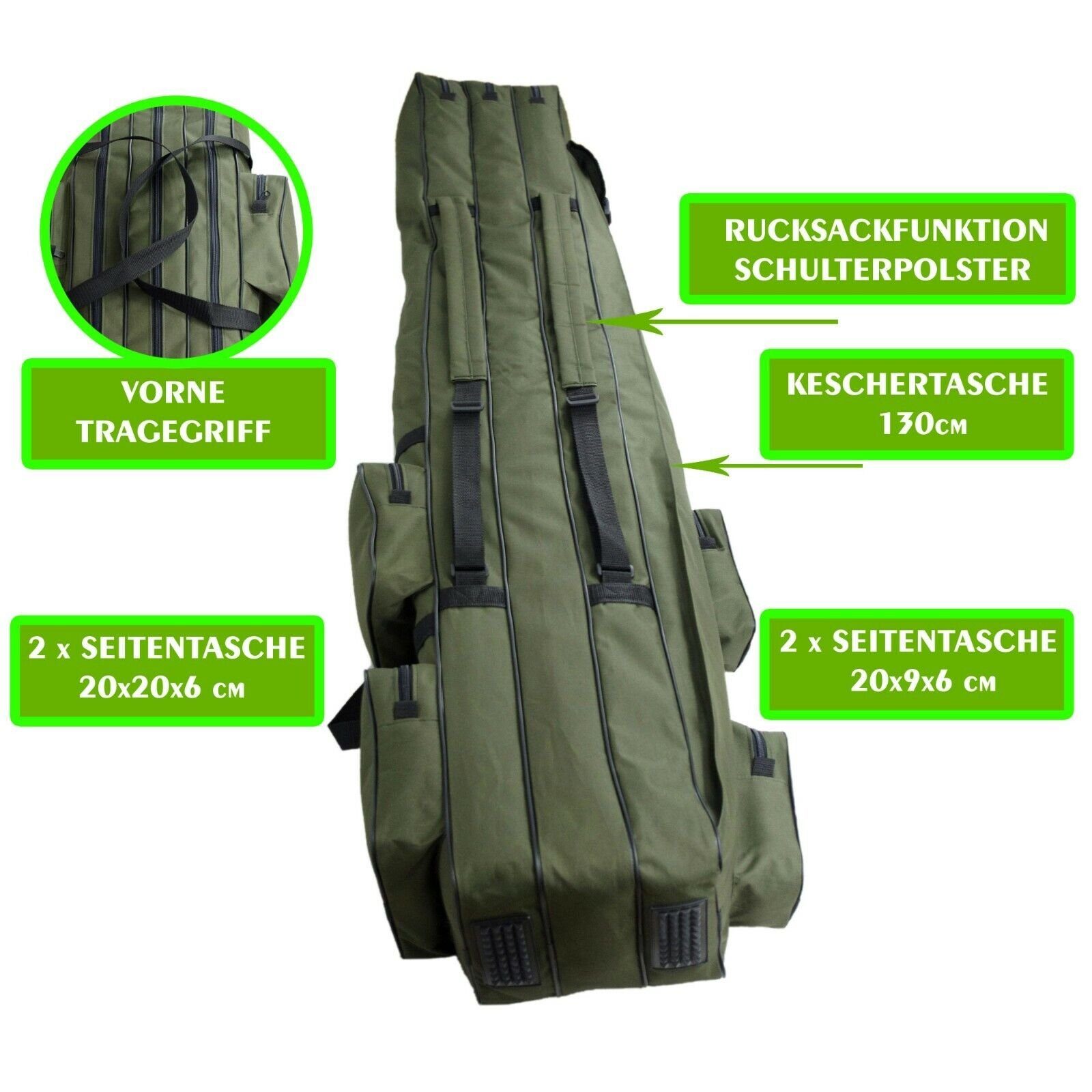 Aves-24 Angelrutentasche Rutenfutteral PREMIUM RUTENTASCHE Angeltasche 2, 3 Kammer 150 - 190cm, 160 cm, 3 Kammern