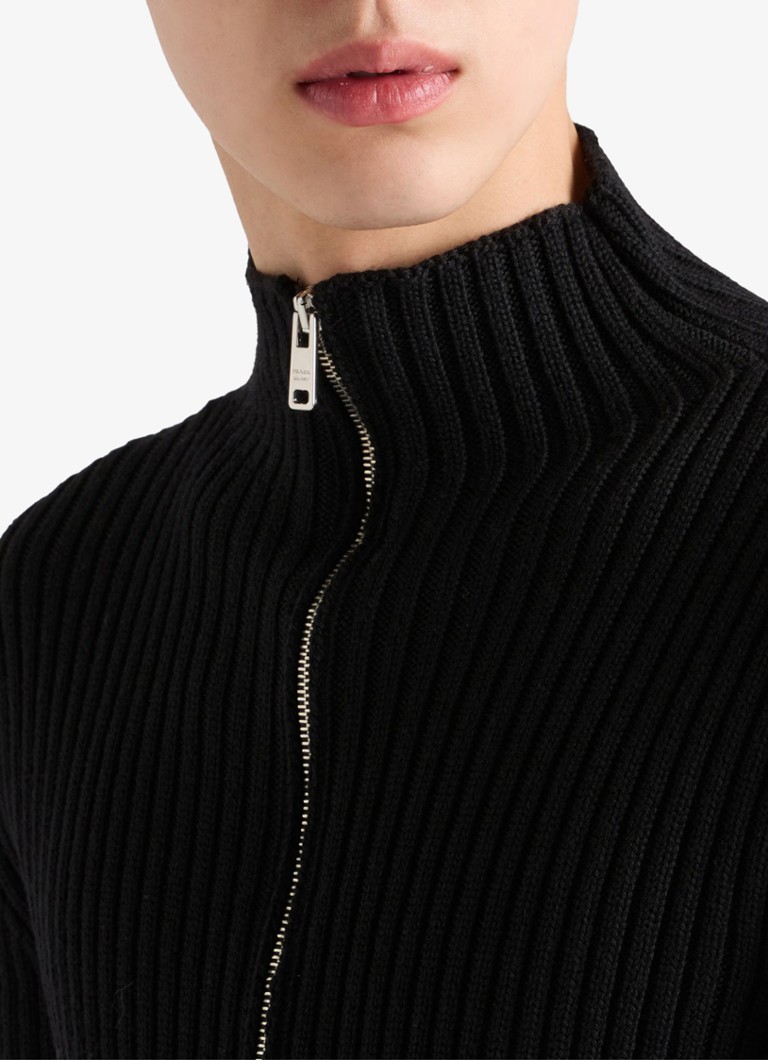 Vestă Prada din lână virgină cu nervuri și logo