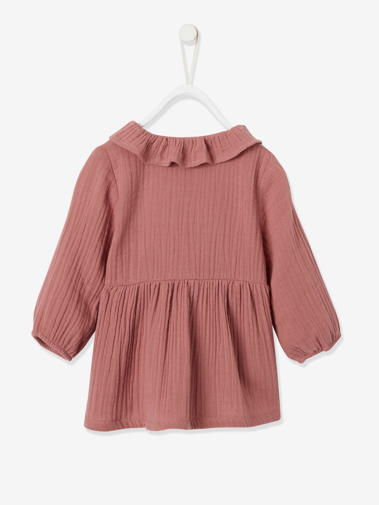 Vertbaudet Baby Kleid mit Kragen, Musselin - altrosa