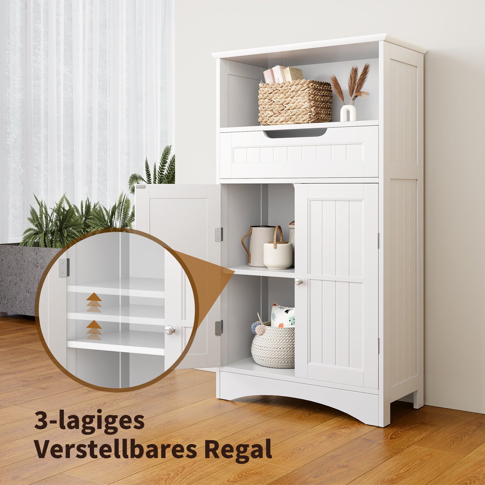 Bealife Badkommode Badezimmerschrank, mit offenem Fach, 1 Schubladen, 60x30x108cm, Weiß