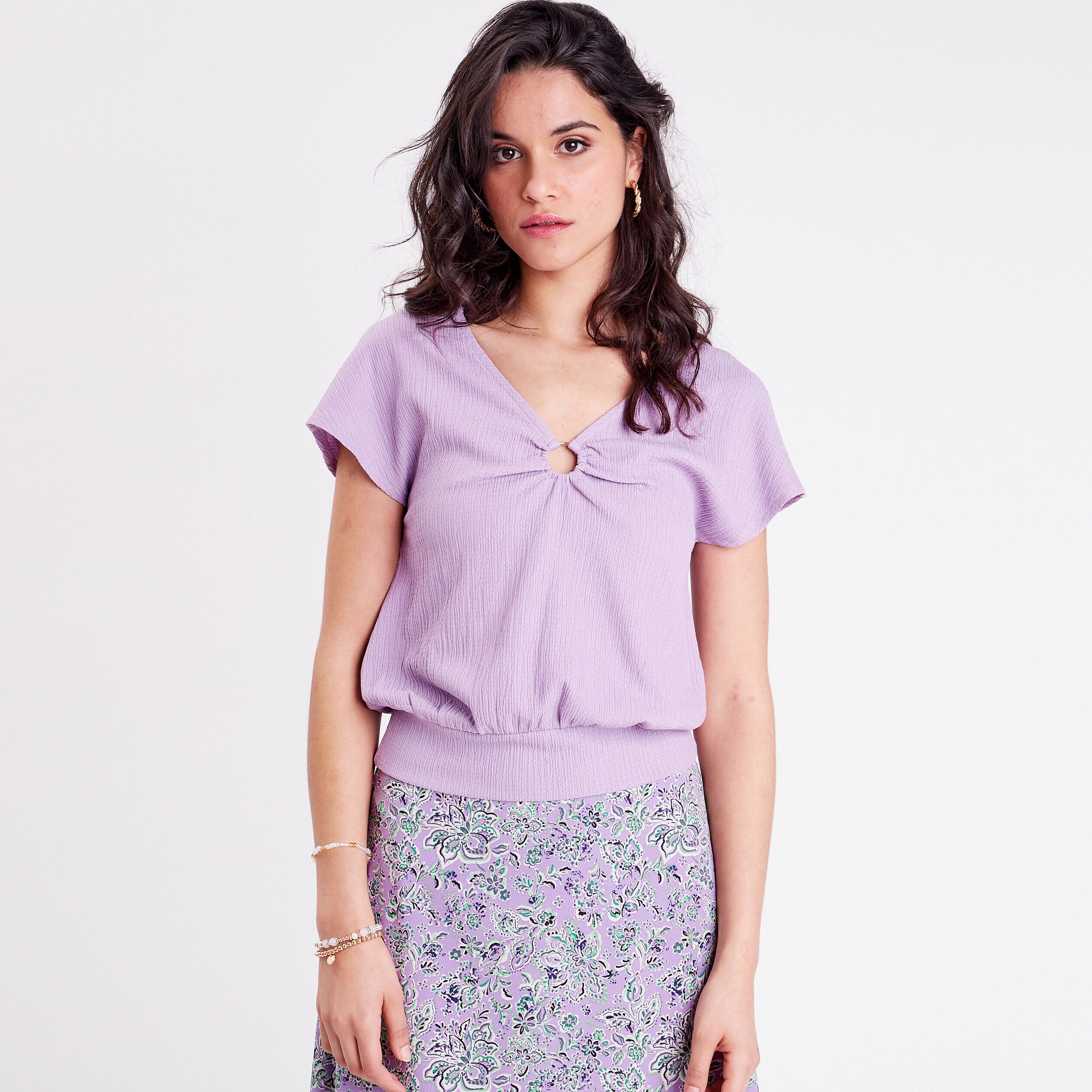 T-shirt à manches courtes mauve femme | Cache Cache