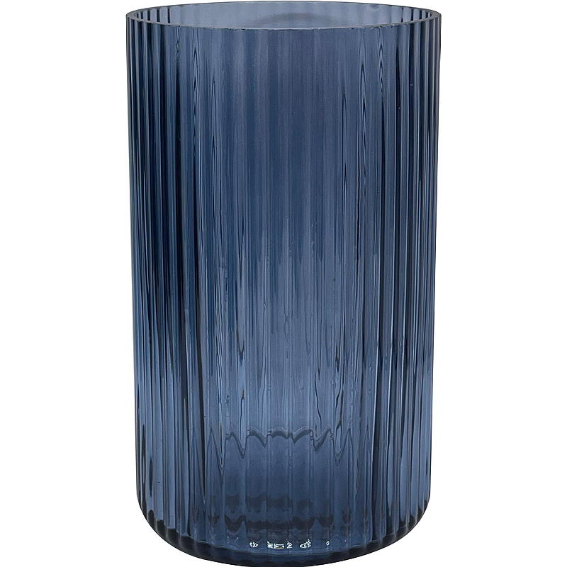 Home Glassvase/lykt 12x20 cm rille blå
