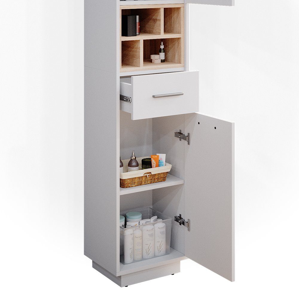 Vicco Hochschrank Badschrank Badezimmerschrank BEATRICE Weiß Sonoma