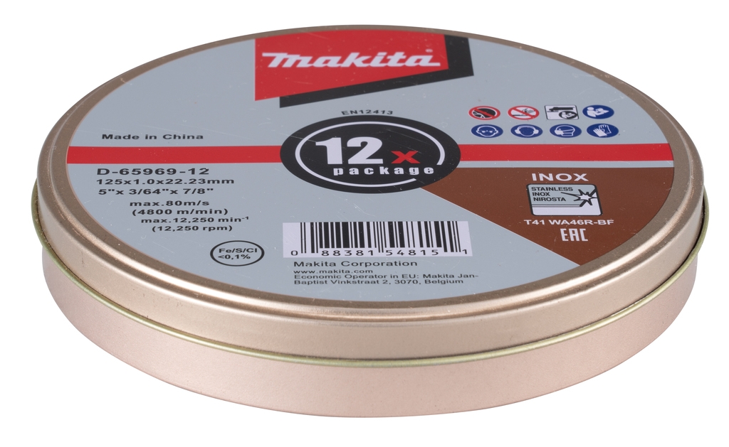 Makita Zubehör D-65969-12 Trennscheibe 125 mm Edelstahl, 12 Stück pro Dose