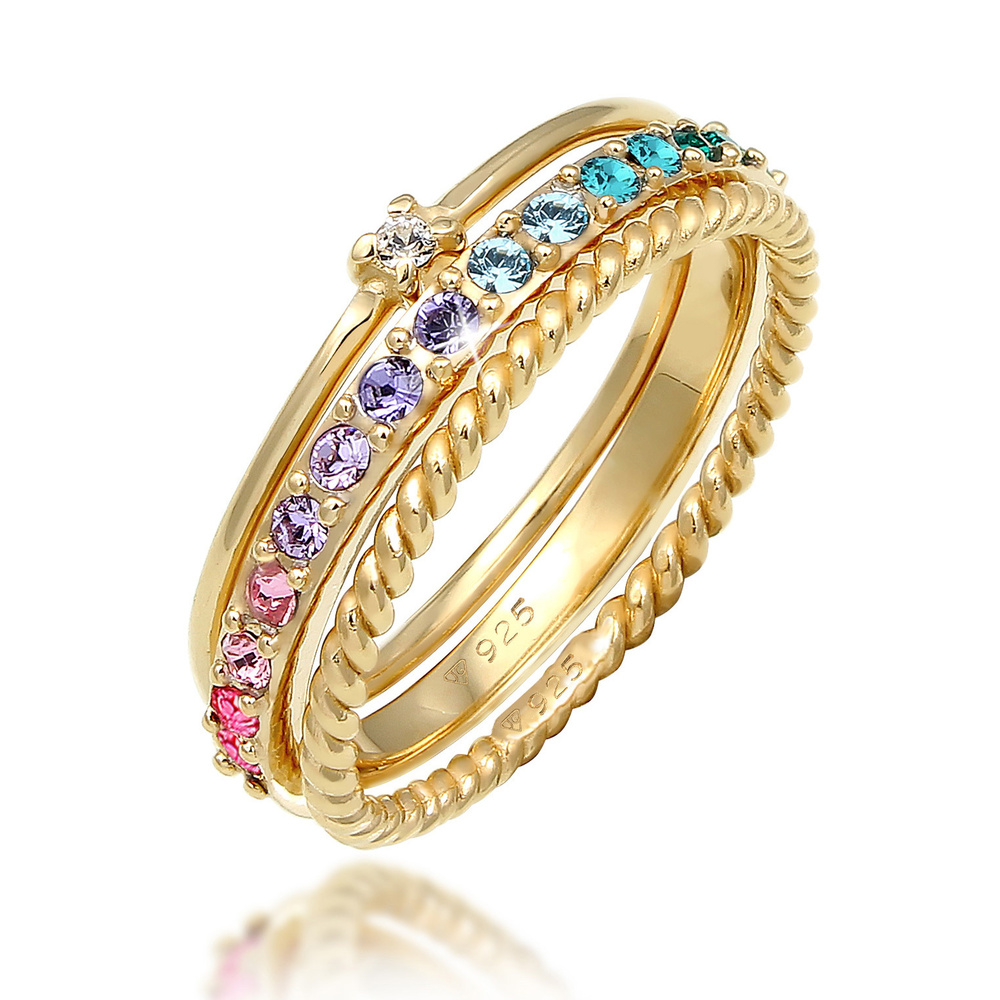 Elli Elli Bague Femmes Set Multi-Color étincelant avec cristaux Multicolore en argent  Bague