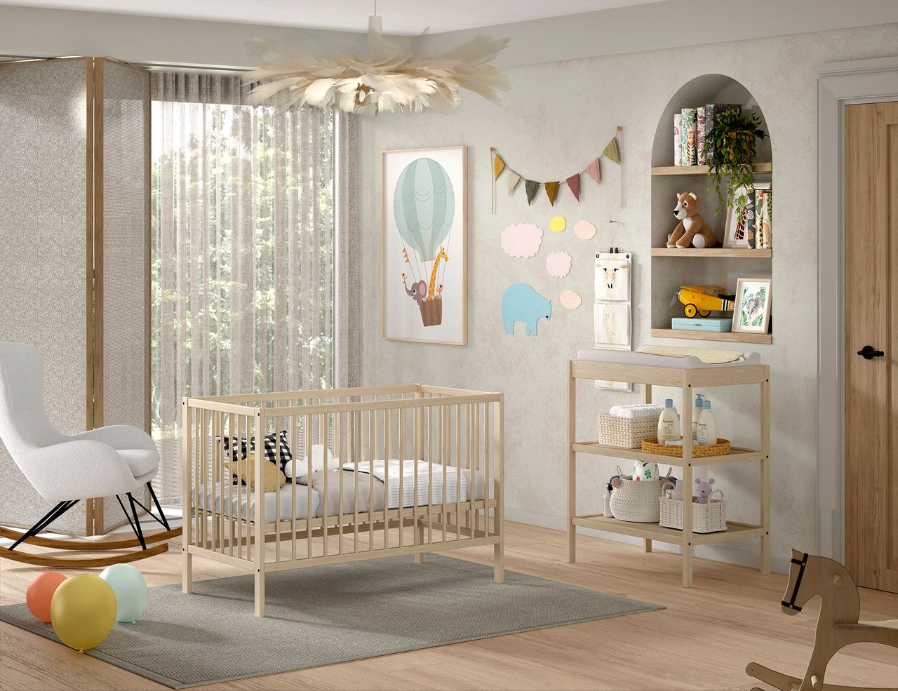 VIPACK Vipack - DINO Baby Set best. aus Babybett und Wickelregal, Buche massiv natur lackiert