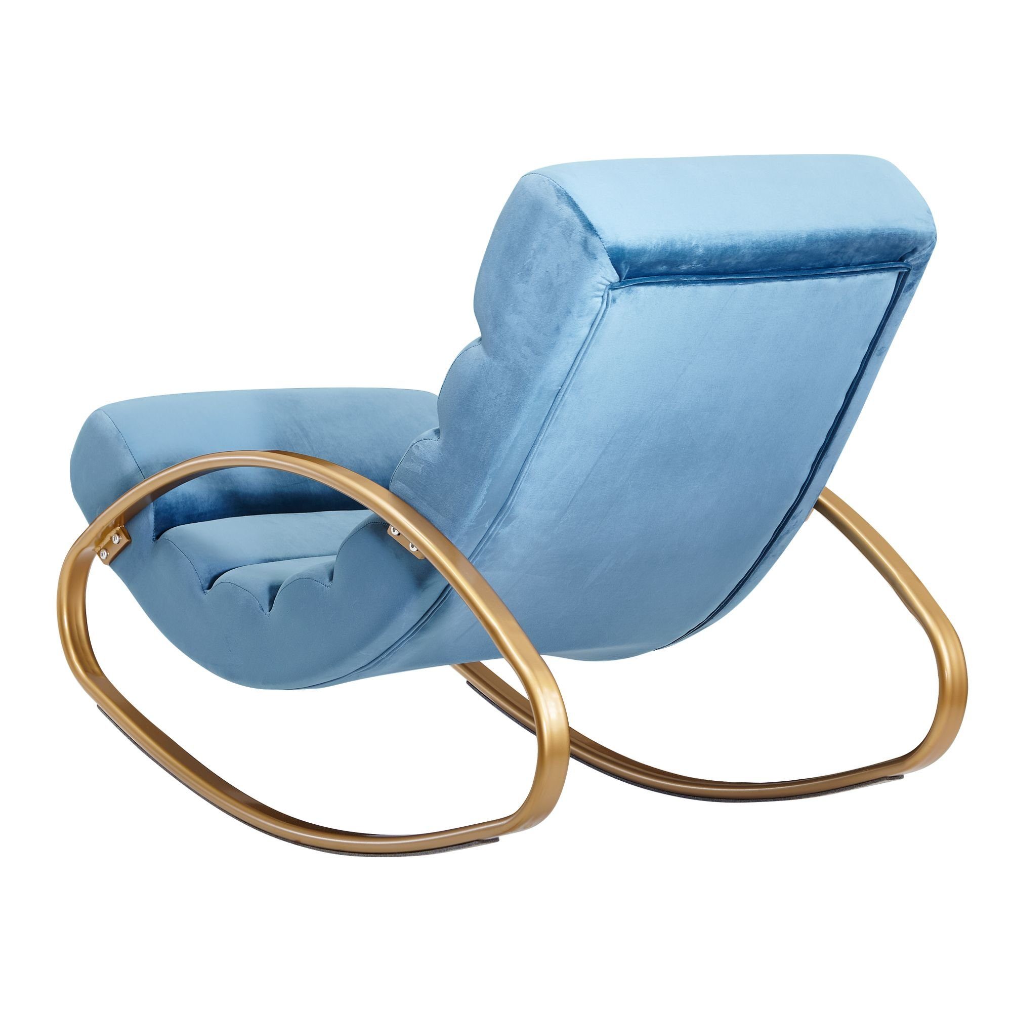 FINEBUY Schaukelstuhl FB23824 (Relaxliege Samt Blau / Gold 150 kg 61x81x111 cm), Schwingsessel Modern, Schwingstuhl Lounge Liege