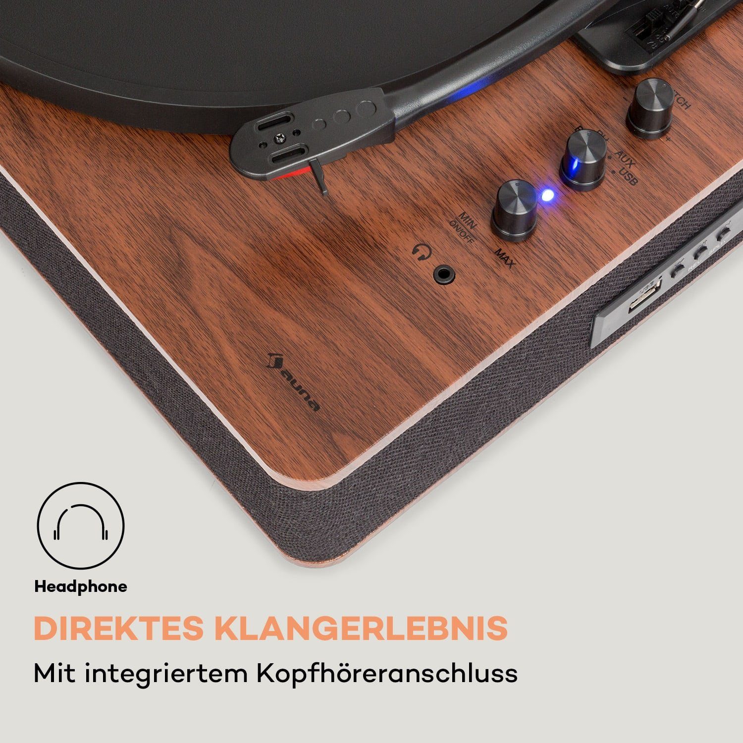 Auna TT-Classic Plus Plattenspieler (Riemenantrieb, Bluetooth, Schallplattenspieler mit Lautsprecher Vinyl Plattenspieler)