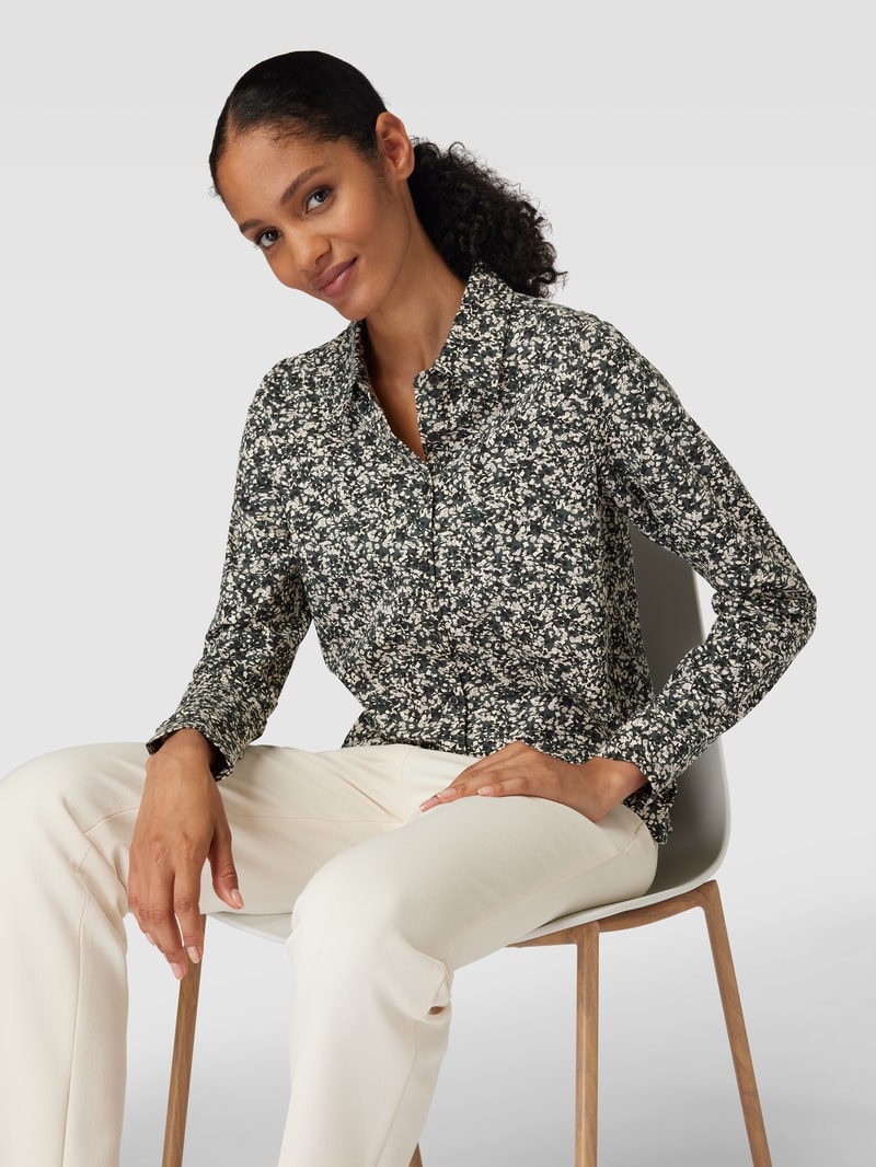 Blusenshirt mit Allover-Muster und Umlegekragen in khaki