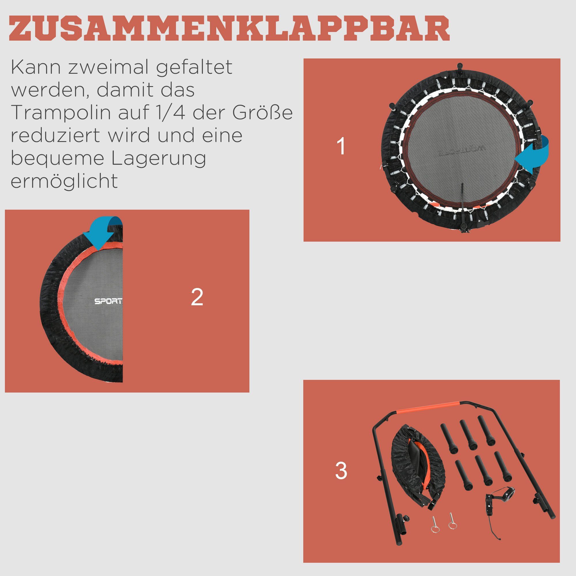 SPORTNOW Fitnesstrampolin mit Haltegriff, LCD-Monitor, Stahl, Ø 15 cm, (Set, 1, Fitness-Trampolin), Ø102 x 99-123H cm